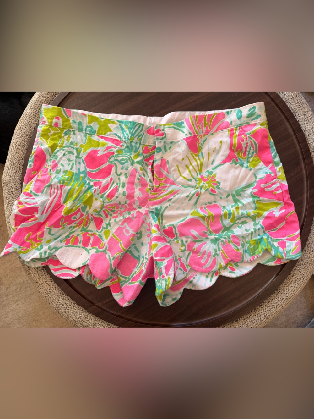 Lilly Pulitzer Floral Scallop Hem Shorts — Pink, Green & White